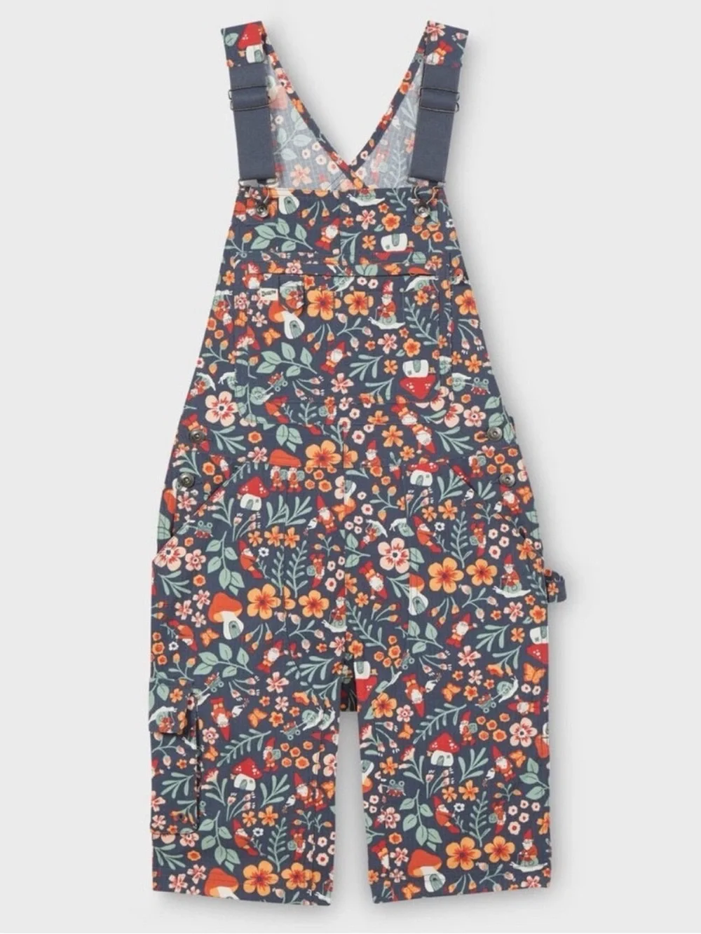 Duluth Heirloom Gardening Short Overalls Gnome Mushroom Floral Snail Sz Medium